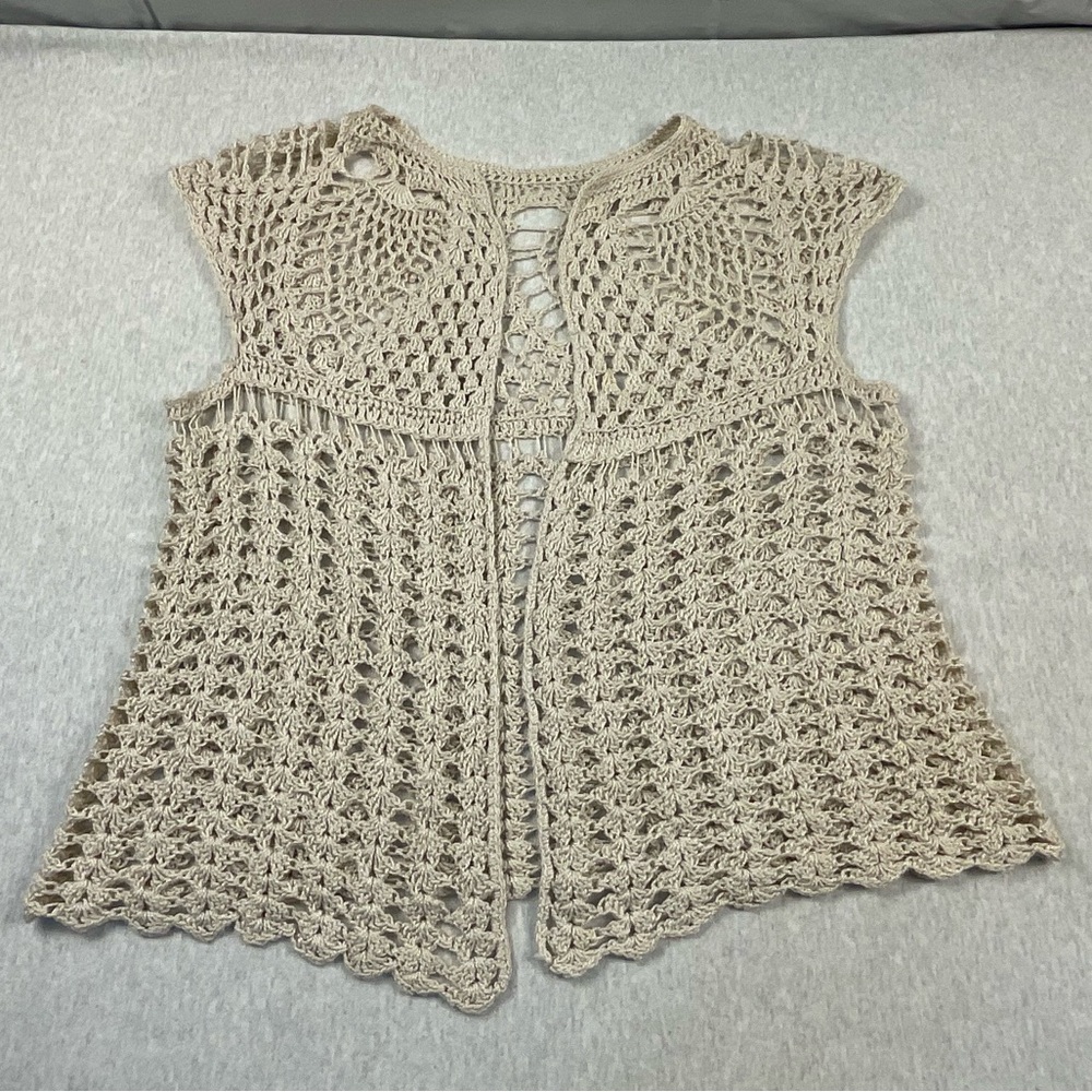 Hand Crocheted Women’s Open Vest One Size Open Knit Vintage Style Boho Cream